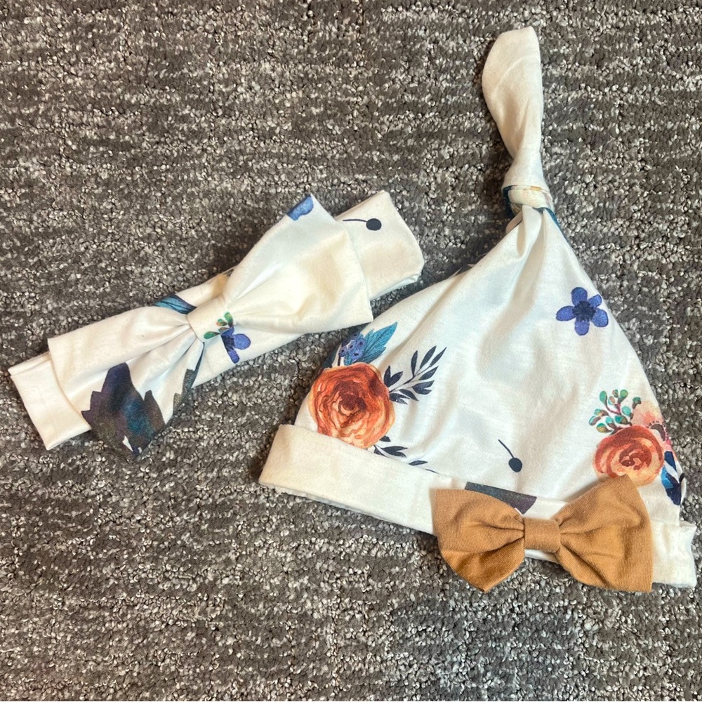 Matching Baby Beanie and Headband Set